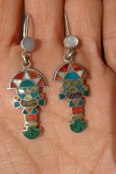 Traditional Multicolor Sterling Silver Earrings, Traditional Silver Earrings With Inlay, Unique Silver Earrings With Inlay, Unique Multicolor Sterling Silver Earrings, Traditional Inlay Earrings As Gift, Traditional Inlay Earrings For Gift, Silver Dangle Earrings With Inlay, Gold Alloys, Chakra Stones