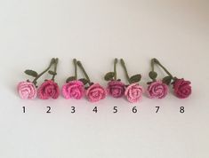 One miniature crochet rose Miniature pink roses Dollhouse miniature Mini pink flowers Tiny crochet flowers Choose the color The price is for one rose. Choose one from the variations. The roses are crochet with DMC cotton threads in shades of pink with the numbers: color 1 -  DMC 151 color 2 - DMC 3731 color 3 - DMC 3806 color 4 - DMC 3733 color 5 - DMC 3687 color 6 - DMC 3354 color 7 - DMC 3688 color 8 - DMC 3350 - The size is about 1.57" (4 cm) tall and about 0.39" (1 cm) diameter - Every detai Tiny Crochet Flowers, Tiny Crochet, Miniature Crochet, Crochet Cactus, Cute Presents, Flower Video, Mini Pink, One Rose, Mini Roses