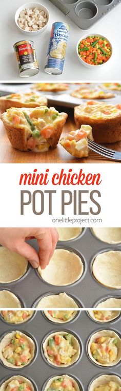 mini chicken pot pies in muffin tins on a kitchen counter with the title overlay