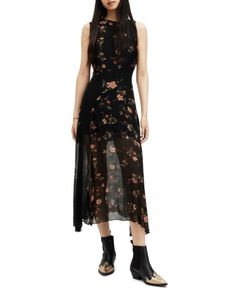 Allsaints Jules Tanana Dress Black Floral Sundress, Black Floral Midi Dress, Chiffon Floral, Chiffon Midi Dress, Floral Sundress, Floral Print Maxi Dress, Floral Print Maxi, Dress Shapes, Floral Chiffon