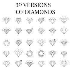 a set of different shapes and sizes of diamonds on a white background with the words diamond written