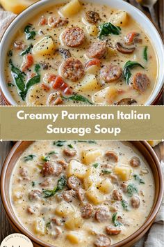 creamy parmesan italian sausage soup in a bowl