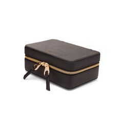 an empty black case with gold zippers