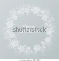 merry christmas card with snowflakes in the center on a gray background - stock photo