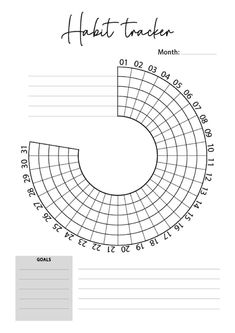 the habit tracker is shown in black and white, with numbers arranged around each circle