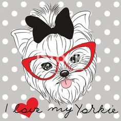 a dog with glasses and a bow on the head, i love my yorkie