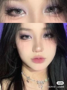 Korean Party Makeup Look, Korean Party Makeup, Grey Eyes Makeup, Makeup Layout, Grey Eye Makeup, Pony Makeup, Grey Makeup, Asian Makeup Looks, Silver Makeup