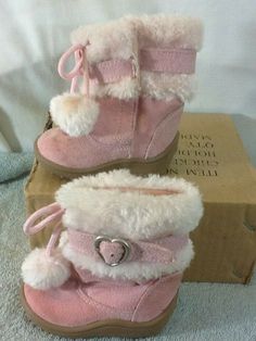 SUPER CUTE infant girls size 2 Faded Glory, pink faux suede and faux fur boots with pom poms and heart buckle. in nice pre-owned condition, only 1 available, view all of the listed photos of these ADORABLE MUST HAVE pink boots. I am an established ebay seller with 3 additional established ebay stores.  Little discoloration on the Pom poms Dr Shoes, Sheath Dresses, Kawaii Shoes, Alencon Lace, Infant Girls, Pink Boots, Mia 3, Faux Fur Boots, Girly Shoes