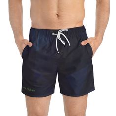 Nothing can swoosh down the summer heat like a dive into the sea - or into the nearest pool. These 'Aloha Pickles' Navy Blue Abstract Men's swim trunks are here! These swim trunks will help any man conquer the summer season in custom style with Aloha Pickles! .: Material: 100% polyester .: Mesh-lined side pockets .: Extra light fabric (3.54 oz/yd² (120 g/m .: Fast-dry fabric .: Mesh basket lining  .: Printed care label inside .: Drawstring waist Blue Sports Swimwear With Pockets, Blue Sporty Shorts For Water Sports, Navy Sports Swimwear Shorts, Beach Season Sports Swim Trunks With Pockets, Navy Short Swimwear For Sports, Sporty Swimwear With Pockets For Beach Season, Navy Swim Trunks For Summer Pool, Navy Swim Trunks With Pockets For Summer, Navy Moisture-wicking Shorts For Summer