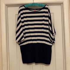 Brand New Top. Short Dolman Sleeves. Never Worn. I Have Has A Tighter Fitting Banded Waist With A Looser Fitting Top/Bust For A Blouson Look. Jersey Knit Fabric. Sailor Striped Long Sleeve Top, Blue Horizontal Stripe Long Sleeve Top, New Top, Loose Fitting Tops, Dolman Sleeve, Jersey Knit Fabric, White Stripe, Tights, Loose Fitting