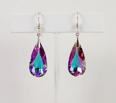 Purple Swarovski Teardrop Earrings with Sterling Silver, Lavender Crystal Jewelry, Vitrail Light Pin Iridescent Teardrop Crystal Earrings, Pink Teardrop Crystal Earrings, Iridescent Teardrop Earrings For Wedding, Crystal Heart Earrings, Crystal Teardrop Earrings, Buy Bead, Jasper Pendant, Purple Lavender, Blue Violet