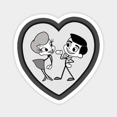 a heart shaped sticker with an image of two people