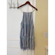 New With Tags!! Ladies Size Large Super Cute Blue Multi Stripe Sundress Ties In Back Fringed Bottom Ships Same Or Next Day Using Usps Thank You!! Spring Blue Beach Dress With Spaghetti Straps, Blue Spaghetti Strap Beach Dress For Spring, Blue Spaghetti Straps Beach Dress For Spring, Blue Breezy Sundress With Spaghetti Straps, Light Blue Casual Halter Neck Mini Dress, Light Blue Sleeveless Mini Dress For Beach Season, Light Blue Halter Neck Mini Dress For Beach, Light Blue Summer Mini Dress For Beach Season, Casual Light Blue Mini Dress For Beach Season