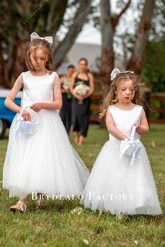 Flower Girl Dress | White Sleeveless Pearls Ankle Length Litter Girl Gown Kids Gowns, Flower Girl Gown, White Flower Girl Dresses, Kids Gown, Line Flower, Gowns For Girls, White Sleeveless, Girl Dresses, Girl Dress