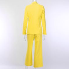 Model Number: 90369 Sleeve Style: REGULAR Collar: V-Neck Sleeve Length(cm): Full Pant Closure Type: Zipper Fly Clothing Length: REGULAR Material: Polyester Pant Length(cm): Full Length Gender: Women Style: Casual Closure Type: Hidden Breasted Pattern Type: Solid Decoration: NONE color: yellow style: fashion,casual,office,lady season: Autumn,winter Elastic: NO Thickness: Medium Spring Fitted V-neck Suits, Spring V-neck Fitted Suits, Fitted Yellow V-neck Sets, Spring Office Stretch Sets, Spring Office Suits With V-neck, Spring V-neck Pantsuit For Office, Fall V-neck Office Pantsuit, Stretch V-neck Workwear Sets, Stretch V-neck Sets For Workwear