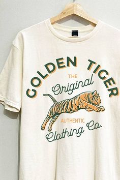 Short Sleeve Golden Tiger Oversized graphic Tee Graphic Shirt Design, Tiger Graphic, Golden Tiger, Animal Graphic Tee, Oversized Graphic Tee, Tiger T Shirt, Graphic Tee Design, Tee Shirt Designs, Over Sized