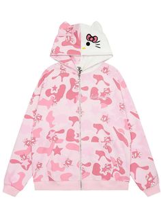 Wild Kitty' Kawaii Kitty Face Zipped Oversized  Hoodie AlielNosirrah Hello Kitty Outfit, Hello Kitty Hoodie, Kitty Clothes, Hello Kitty Clothes, Camouflage Hoodie, Pink Hello Kitty, Camo Hoodie, Hoodie Coat, Pink Hoodie