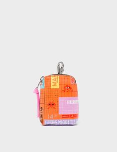 Florence Pouch Charm  - Lollipop Orange Leather Keychain Subway Stories Print - Front View Nyc Subway Art, Keychain Pouch, Bucket Tote Bag, Reversible Bag, Keychain Ring, Nyc Subway, Miscellaneous Items, Subway Art, Dog Bag