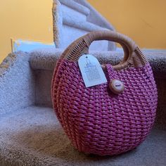 Beautifully Made Pink Straw Bag This Bag Is Super Cute For Beach Outings , Girls Night Out Pair It With A Cute All White Dress Or Get Crazy With Adding Similar Colors That Are In The Bag Beach Satchel With Single Handle, Trendy Beach Satchel With Top Carry Handle, Purple Shoulder Bag For Beach, Purple Crochet Travel Bag For Summer, Trendy Crochet Beach Bag With Top Carry Handle, Trendy Crochet Beach Bag With Top Handle, Pink Casual Satchel For Shopping, Casual Pink Satchel For Shopping, Purple Bucket Bag For Beach