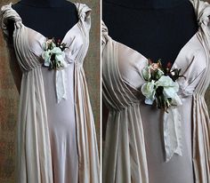 two pictures of the same dress on display