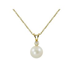 An Akoya cultured pearl and a diamond accent give this necklace exquisite beauty. Click on this JEWELRY & WATCHES GUIDE to learn about fit, styles, materials and more! Pendant Details: Pendant length: .55-in. Chain length: 18-in. Clasp: spring-ring Metal: 14k gold Cultured Pearl Details: Type: Akoya Shape: round Size: 7-7.5-mm Color: white Diamond Details: Carat total weight: less than .1 Cut: round Color: G-H Clarity: I1 Setting: prong Image(s) may be enlarged to show detail. Diamond weights ar Classic Akoya Pearl Diamond Necklace For Anniversary, Classic Pearl Necklace With Diamond Accents For Anniversary, Classic White Birthstone Necklaces, Timeless Pearl Necklace With Diamond Accents For Anniversary, Anniversary Akoya Pearl Necklace With Diamond Accents, Akoya Pearl Necklace With Diamond Accents For Anniversary, Classic Diamond Pearl Necklace With Pearl Charm, Classic Round Pearl Necklace With Diamond Accents, Akoya Pearl Necklaces With Diamond Accents For Anniversary