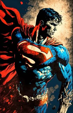 a painting of superman with his cape open