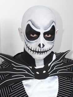 Our Jack Skellington Costume Character! Jack Skellington Makeup Men, Jack Skeleton Face Paint, Jack Skellington Makeup For Guys, Jack Skeleton Makeup, Jack Skellington Makeup, Jack Skellington Face Paint, Skeleton Face Paint, Jack Skellington Costume, Nightmare Before Christmas Costume