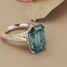 Sparkly Rings, Emerald Cut Aquamarine Ring, Diamond Silver Ring, High Jewelry Ring, Timeless Ring, Sparkly Ring, Jewels Rings, Special Ring, Blue Gems