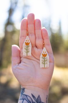 Handmade in Kenai, Alaska. Hypoallergenic hooks. Nature Beaded Earrings, Brick Stitch Bead Patterns, Dainty Beaded Earrings, Micro Crochet Earrings, Brick Stitch Pattern Earring, Kenai Alaska, Seed Bead Art, Stitch Earrings, Beaded Chandelier Earrings