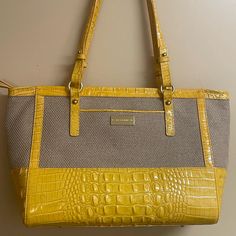 Such A Gorgeous Handbag For Any Occasion. Never Used. Yellow Textured Leather Bag For Formal Occasions, Yellow Textured Leather Travel Bag, Formal Yellow Textured Leather Bag, Elegant Yellow Textured Leather Shoulder Bag, Classic Yellow Textured Leather Bag, Elegant Yellow Textured Leather Bag, Brahmin Handbags Brahmin Handbags, Brahmin Handbags, Brahmin Bags