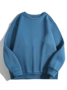 Dusty Blue Casual  Long Sleeve Polyester Plain Pullovers  Slight Stretch Fall/Winter Women Sweatshirts Oversized Blue Sweater, Plain Sweater, Plain Sweaters, Free T Shirt Design, Winter Blue, Basic Sweatshirt, Men Stylish Dress, Pinterest Aesthetic