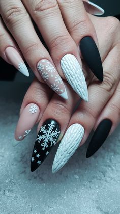 Elevate your nail game with this frosty elegance nail art! The mix of soft nude, glossy white, and bold black creates a striking contrast, while intricate snowflake designs and a textured white nail bring a touch of winter magic. Perfect for holiday parties or a chic winter look, this design is sure to turn heads. Try it out for a trendy update to your winter wardrobe!
#nailsdesign #acrylicnails #winternails #nailsinspo #decembernails Nails Summer 2020, Holiday Nails Acrylic, Holiday Nails Summer, New Years Nails, Holiday Nails Christmas, Pretty Nail Art Designs, Nails Christmas, Bride Nails, Winter Nail Designs