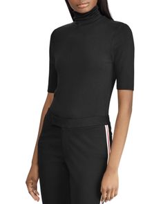 This stretch-infused soft knit turtleneck sweater is a classic essential, while a logo plaque lends signature Lauren Ralph Lauren sophistication. Embroidered Tee Shirt, Jersey Turtleneck, Brown Blouse, Jumpsuit Chic, Ralph Lauren Style, Sweater Layering, Fitted Turtleneck, Lauren Brown, Womens Jersey