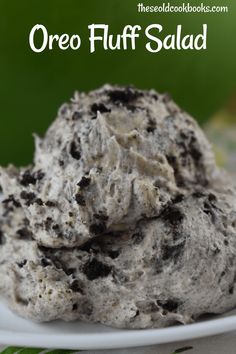 two scoops of oreo fluff salad on a white plate