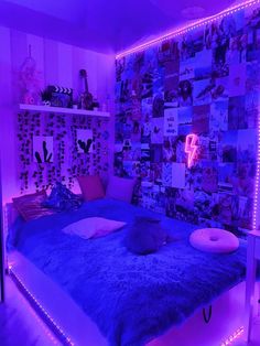 Cute neon bedroom with a purple theme. Neon