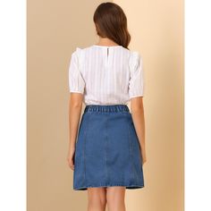 Make an elegant style statement with the Allegra K denim short skirt. Complete your look for sunny days in the park with a pair of sandals to be casual and comfy. It is a good choice to match with a light color T-shirt or blouse, which is full of college style and shows personal charm. Occasion: Coffee Shop, Weekend Gathering, Hanging Out, Work, School, etc. The model is wearing an X-Small. Please check your measurements to make sure the item fits before ordering. Button Down Denim Skirt, Womens Denim Skirts, Jeans Skirt, College Style, Denim Skirts, Denim Maxi Skirt, Denim Midi Skirt, Denim Short, Womens Basic