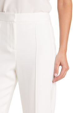 Pleated detail elevates the polished look of these high-waist pants designed from lightweight crepe fabric in a straight-leg silhouette. 82% triacetate, 18% polyester Dry clean Imported Elegant White Wide Leg Pants With Pressed Crease, White High-waisted Wide Leg Pants With Pressed Crease, White Straight Dress Pants With Pressed Crease, White Dress Pants With Pressed Crease, White Formal Elastane Pants, White Elastane Pants For Formal Occasions, Elegant White Dress Pants With Straight Hem, White Straight Hem Dress Pants For Work, White Straight Hem Bottoms For Office