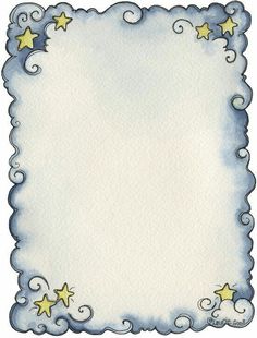 a watercolor drawing of a blue and white frame with gold stars on the edges