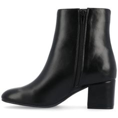 Introducing Adria, a classic and versatile bootie from the Journee Collection. Made from luxe vegan leather, this bootie features a 2 1/4 in covered block heel, inside zipper, and soft square toe, making it perfect for any occasion. The 4 mm Tru Comfort Foam insole ensures maximum comfort, making Adria a must-have addition to any wardrobe. | Journee Collection Adria Booties, Black, 7.5M Famous Footwear, Journee Collection, Black 7, Black Booties, Boot Shoes Women, The 4, Bootie, Block Heels, Bootie Boots