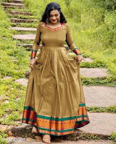 Indian Long Dress, Shop Gowns, Gown Party Wear, Long Gown Design, Dress Models, Cotton Gowns, Diwali Special, Simple Gowns, Frock For Women