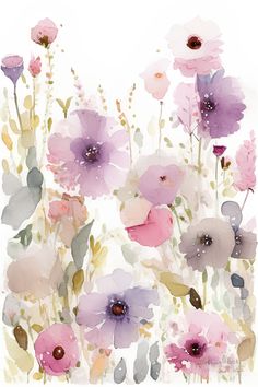 watercolor painting of pink and purple flowers