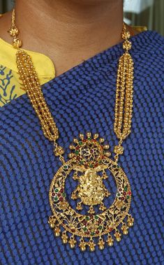 22 Karat Gold 'Lakshmi' Necklace with Beads(Temple Jewellery) 
    Length of the Necklace with Pendant : 22.00 inches
   - 235-GN1606 - in 72.650 Grams for USD $5702.04. 
Made in India by Totaram Jewelers Online this product is in Gold - 22 Karat BIS Hallmark 916 KDM Gold  & is an excellent gift for Adult - Women. Ships fully insured with secured guaranteed delivery for free with your order over $250 from New Jersey USA & comes with 30 days exchange policy. Yellow Gold Chandbali Temple Necklace For Puja, Yellow Gold Meenakari Temple Necklace For Festivals, Yellow Gold Temple Necklace With Meenakari For Festivals, 22k Gold Temple Necklace For Navratri Celebration, Yellow Gold Kundan Necklace For Puja And Festivals, Antique Gold Temple Necklace For Diwali, Gold Temple Necklace For Diwali, 22k Gold Chandbali Temple Necklace For Celebration, 22k Gold Temple Necklace With Chandbali Shape For Celebration