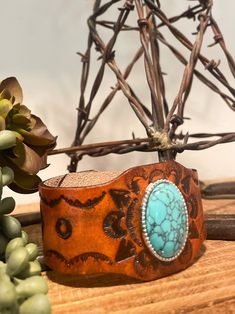 The Western Cuff Made From Faux Leather Turquoise Brass Clip Faux Leather, Cuff, Turquoise, Brass, Leather