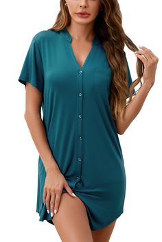 PRICES MAY VARY. 【Skin-Friendly Materia & Super Stretchy】: The button down nightshirts is made of 95% Viscose and 5% Spandex. And the fabric has plenty of stretch to be great for skin to skin. 【V Neck Desgin】: Short sleeves, v neck, button front, mid-thigh length, curved high-low hem add more fashion sense.postpartum essentials/Breastfeeding nightgown for women/Nursing Pajamas. Button up nightshirt has easy access for breastfeeding, perfect labor & delivery or nursing gown for postpartum women; Delivery Hospital Gown, Nursing Gown, Nursing Pajamas, Hospital Gown, Skin To Skin, Soft Pajamas, Nightgowns For Women, Sleep Shirt, Pajama Shirt