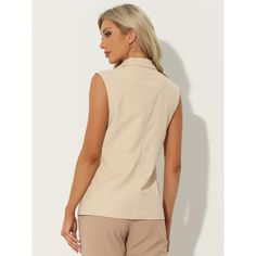 This sleeveless blazer in a solid color features button-up design, flap pockets and a notch lapel collar. Suitable for spring/fall and many occasions, such as interviewing, working, career, office, formal, business, church, daily wear. Pair this casual blazer with skinny jeans, skirts, leggings, pants, sandals, heels, boots and necklace for a chic and decent look. Office Suit, Sleeveless Blazer, Women's Suits, Business Casual Work, Jacket Beige, Vest Blazer, Heels Boots, Formal Business, Suit Vest