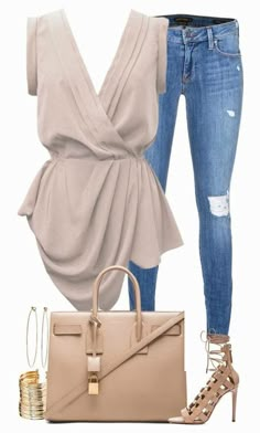 Glamour trendz Dressy Spring Outfits 2023, Looks Jeans, Chique Outfits, Komplette Outfits, Mode Inspiration, Outfit Casual, Outfits Casuales, Womens Fashion Casual, Ripped Jeans