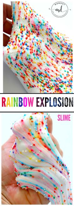 the rainbow explosion slime is made with white frosting and sprinkles