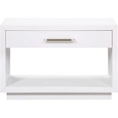 a white table with two drawers and one drawer on the bottom, in front of a white background