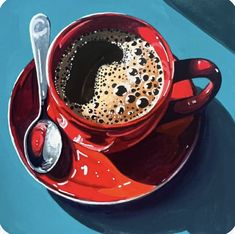 a painting of a cup of coffee on a saucer