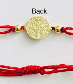 18k gold plated / vermeil over 925 sterling silver saint benedict bracelet .adjustable . saint benedict size: 10 mm for protection ,good luck and prosperity. --comes with free gift pouche. pulsera de hilo rojo en 925 plata esterlina con bano de oro san benito. ajustable. tamano de san benito: 10 mm para proteccion ,buena suerte y prosperidad. --gratis bolsa de regalo. Adjustable Gold Rosary Bracelet With Charms, Red Symbolic Bracelet Jewelry, Adjustable 14k Gold Rosary Bracelet Gift, Symbolic Red Bracelet Jewelry, Adjustable Spiritual Yellow Gold Charm Bracelet, Red Engraved Adjustable Jewelry, Adjustable Red Engraved Jewelry, Red Symbolic Engraved Jewelry, Gold Symbolic Bracelet In Sterling Silver